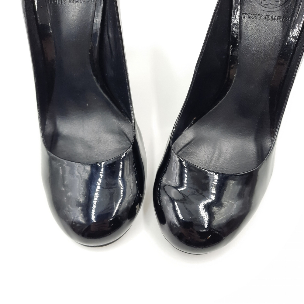 TORY BURCH Patent Leather Colin Pumps Glitter Heel Witchy Office Evening Black 7 - Picture 7 of 14